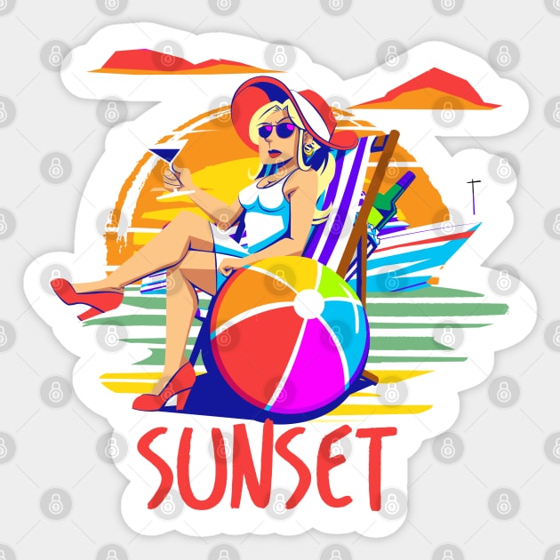 Sunset Lady Sticker by Niall Byrne